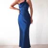 Ashlee Soft Satin One Shoulder Maxi Dress | Navy