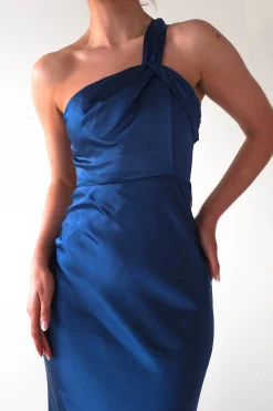 Ashlee Soft Satin One Shoulder Maxi Dress | Navy