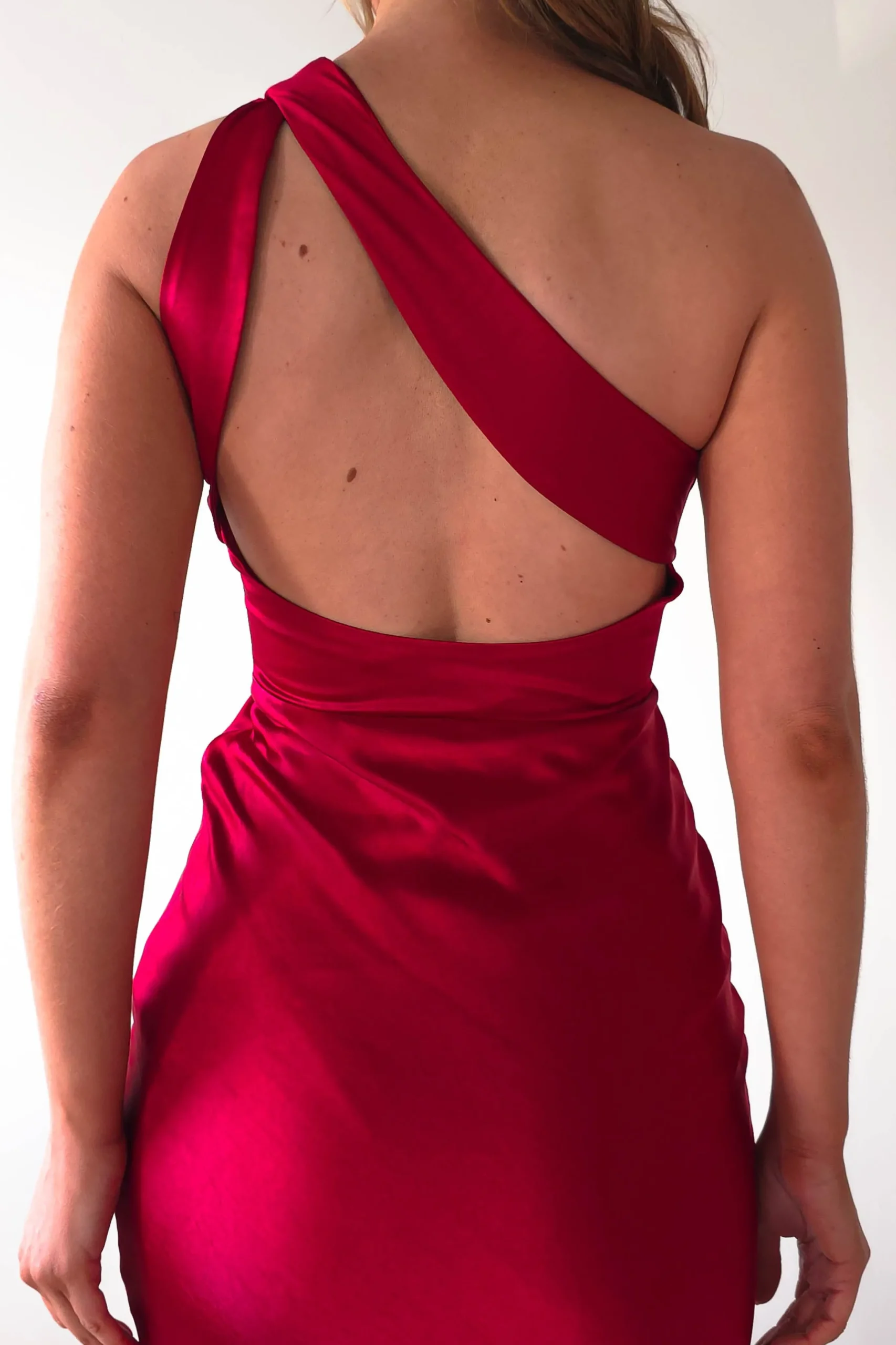 Ashlee Soft Satin One Shoulder Maxi Dress | Red