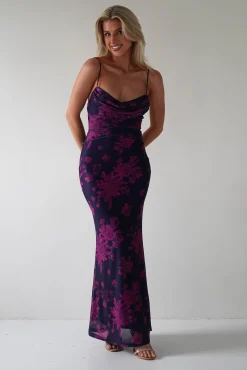 Audrie Bodycon Printed Maxi Dress | Grape