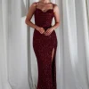 Audrina Bodycon Sequin Gown | Burgundy