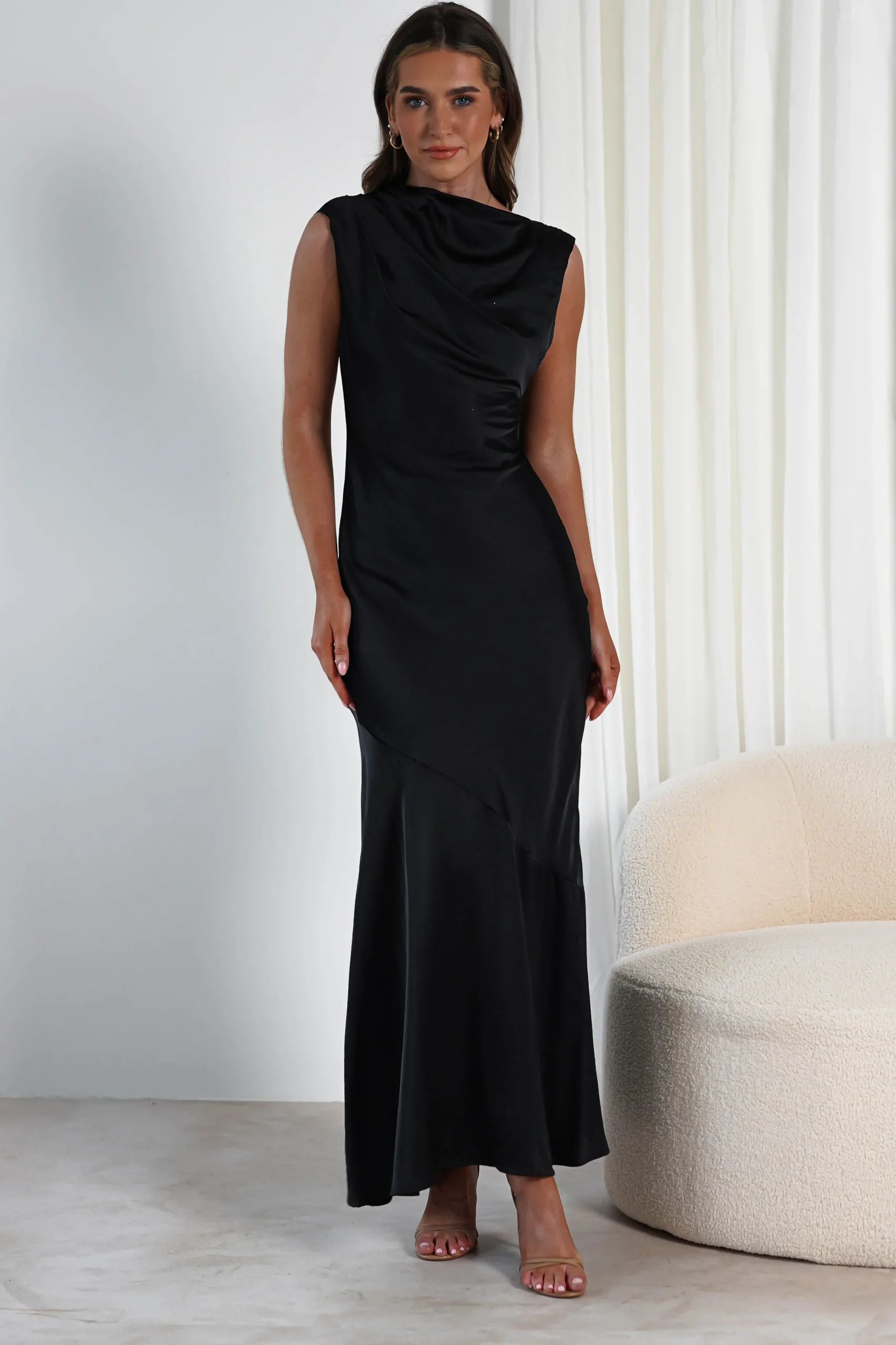 Avelina Soft Satin Maxi Dress | Black