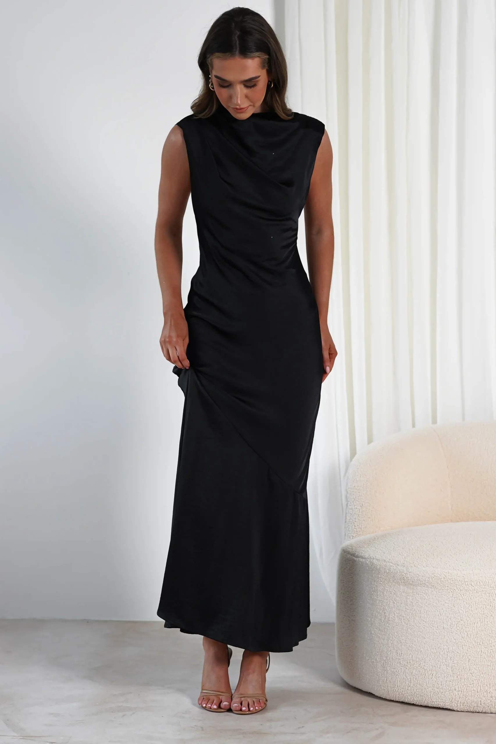 Avelina Soft Satin Maxi Dress | Black
