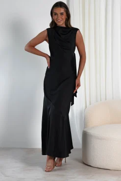Avelina Soft Satin Maxi Dress | Black