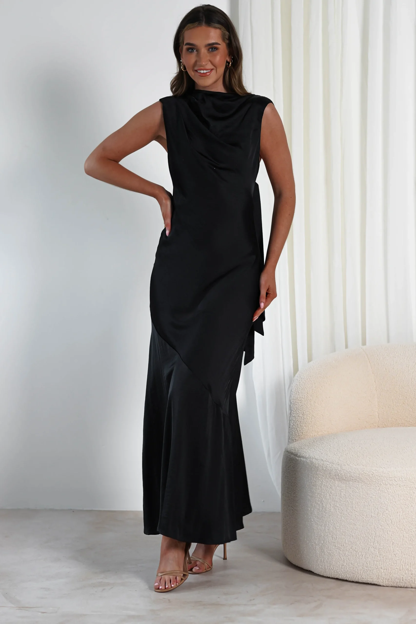Avelina Soft Satin Maxi Dress | Black