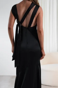 Avelina Soft Satin Maxi Dress | Black