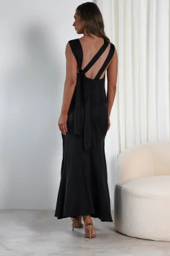 Avelina Soft Satin Maxi Dress | Black