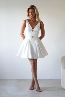 Baxter Cotton Gold Button Mini Dress | White