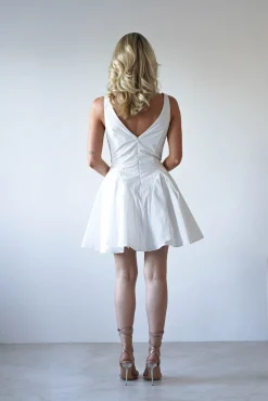 Baxter Cotton Gold Button Mini Dress | White