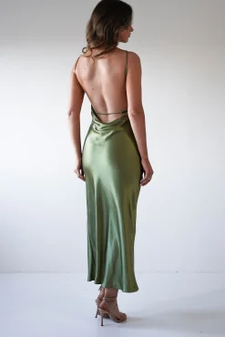 Bayleigh Soft Satin Maxi Dress | Olive
