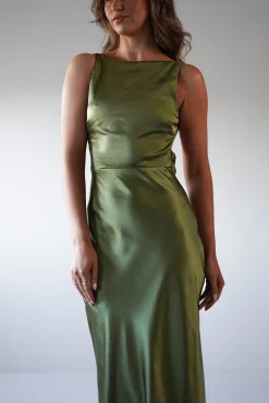 Bayleigh Soft Satin Maxi Dress | Olive