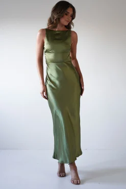Bayleigh Soft Satin Maxi Dress | Olive
