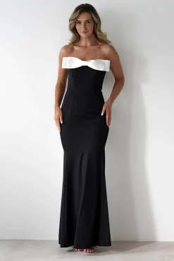 Beckett Strapless Bow Maxi Dress | Black/White