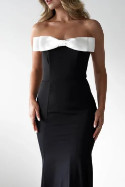Beckett Strapless Bow Maxi Dress | Black/White
