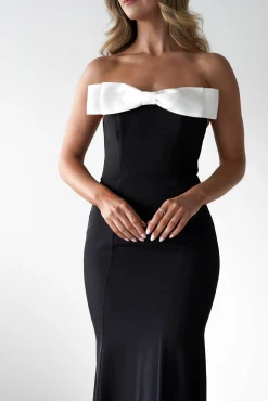 Beckett Strapless Bow Maxi Dress | Black/White