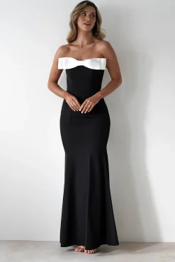 Beckett Strapless Bow Maxi Dress | Black/White