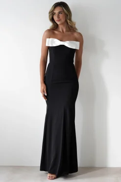 Beckett Strapless Bow Maxi Dress | Black/White