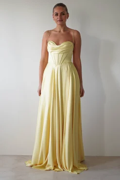Bella Luxe Aline Satin Gown | Yellow