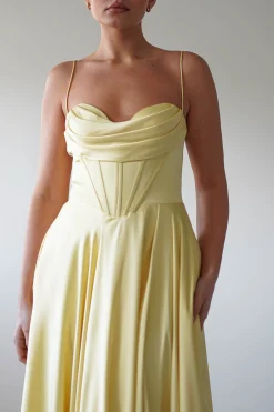 Bella Luxe Aline Satin Gown | Yellow
