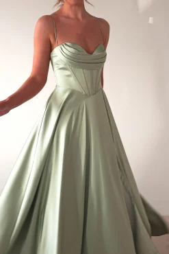 Bella Luxe Aline Satin Gown | Sage