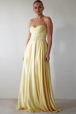 Bella Luxe Aline Satin Gown | Yellow