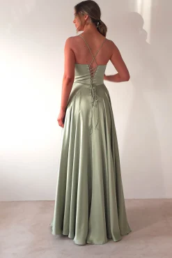 Bella Luxe Aline Satin Gown | Sage