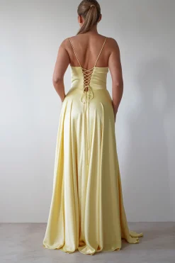 Bella Luxe Aline Satin Gown | Yellow