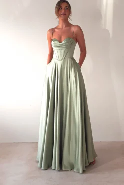 Bella Luxe Aline Satin Gown | Sage