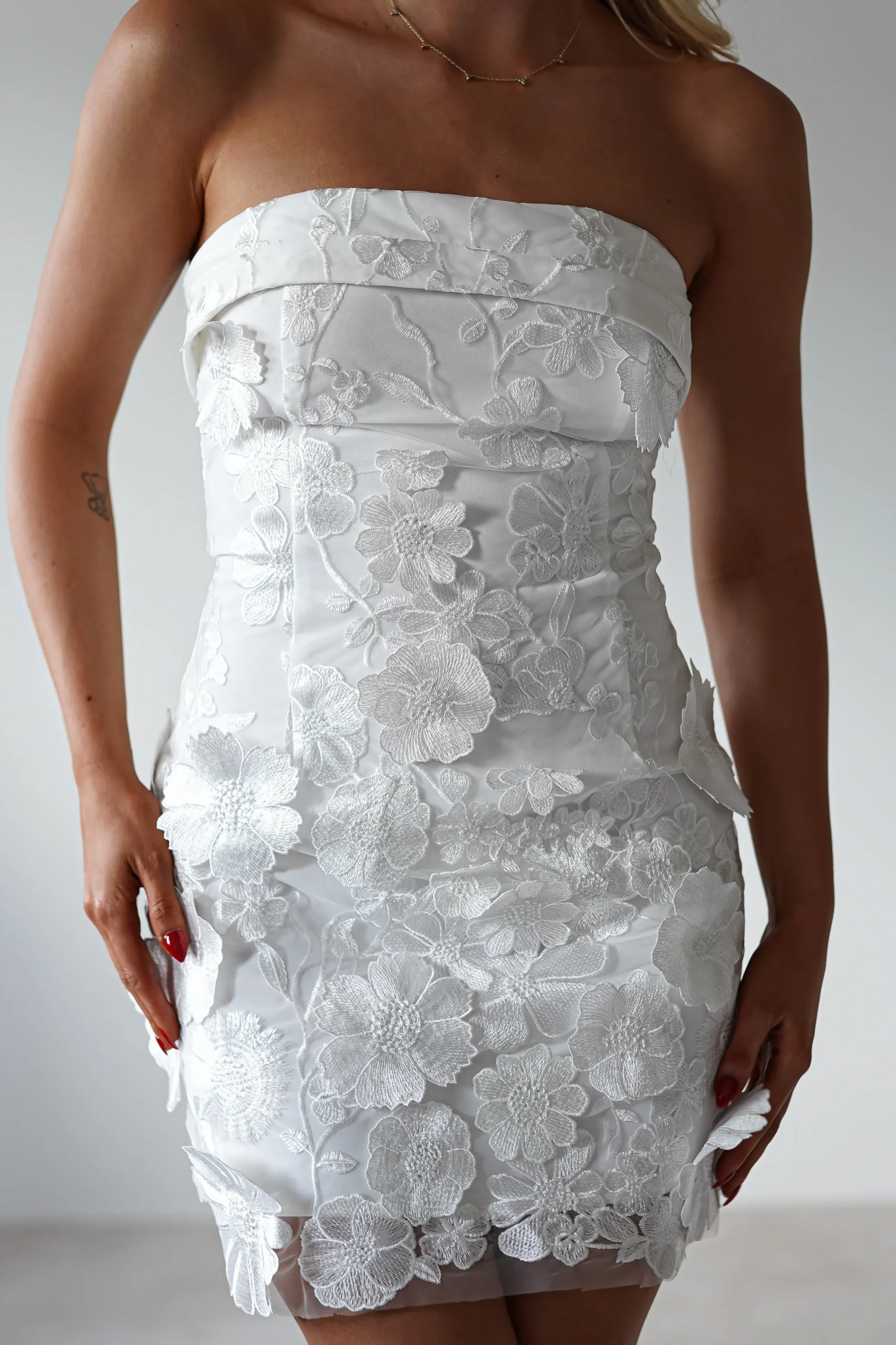 Bellflower 3D Floral Mini Dress | White