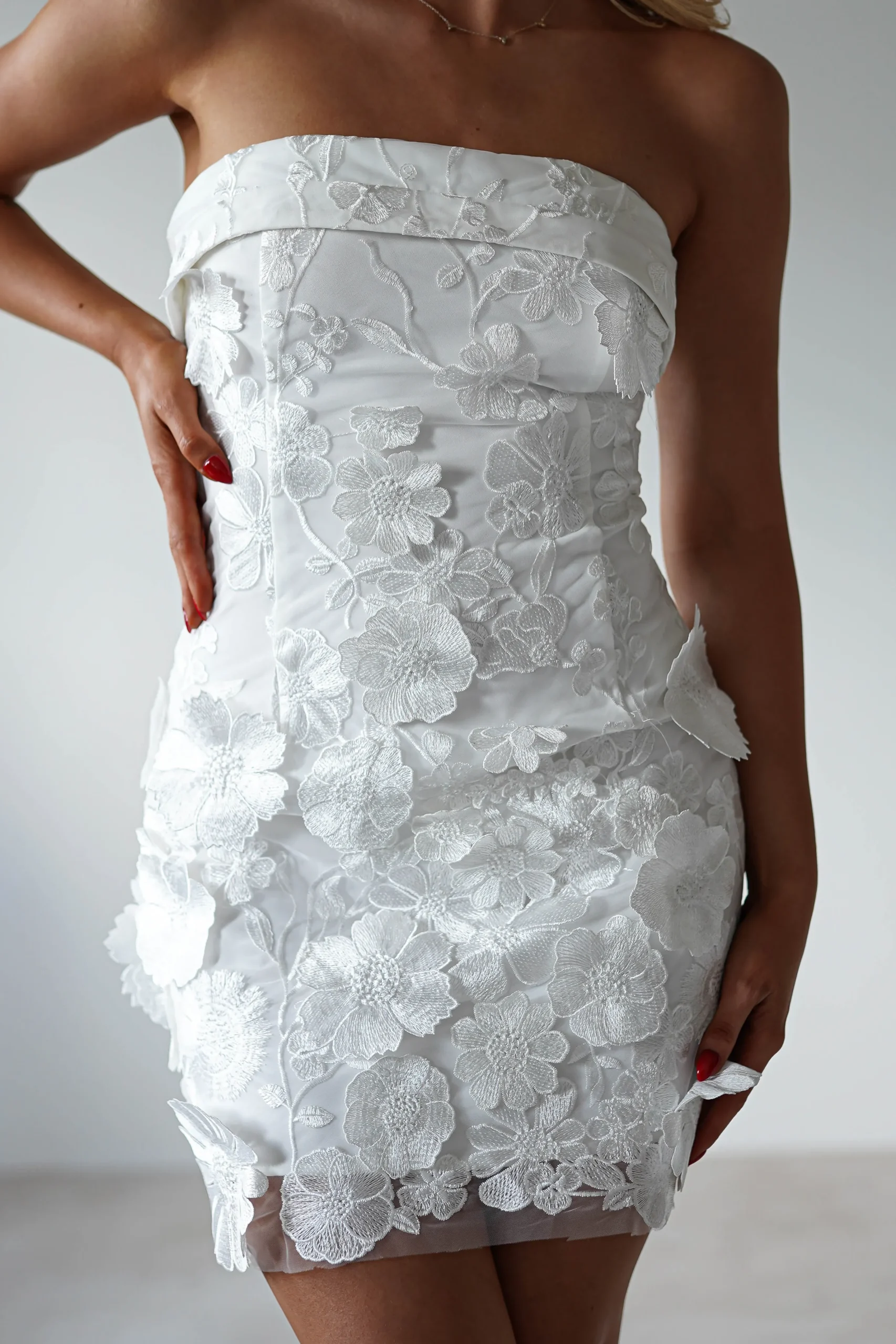 Bellflower 3D Floral Mini Dress | White