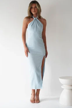 Bernice Ribbed Midaxi Dress | Light Blue