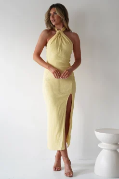 Bernice Ribbed Midaxi Dress | Yellow