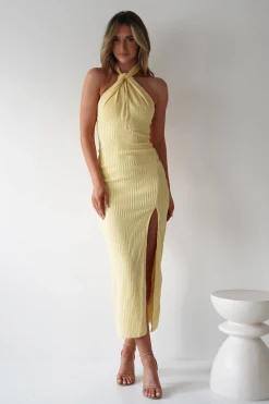 Bernice Ribbed Midaxi Dress | Yellow