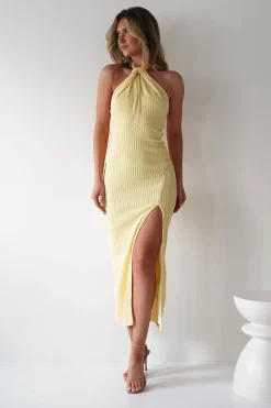 Bernice Ribbed Midaxi Dress | Yellow