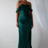 Beth Draped Silky Satin Gown | Green