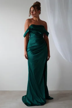 Beth Draped Silky Satin Gown | Green