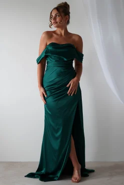 Beth Draped Silky Satin Gown | Green