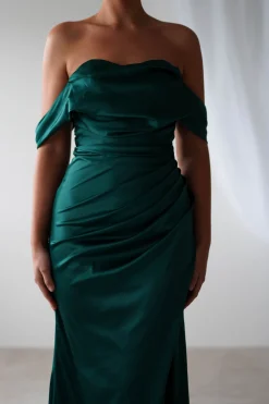 Beth Draped Silky Satin Gown | Green
