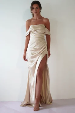 Beth Draped Silky Satin Gown | Champagne