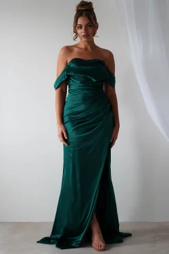 Beth Draped Silky Satin Gown | Green