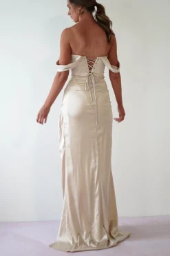 Beth Draped Silky Satin Gown | Champagne