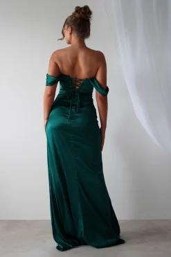 Beth Draped Silky Satin Gown | Green