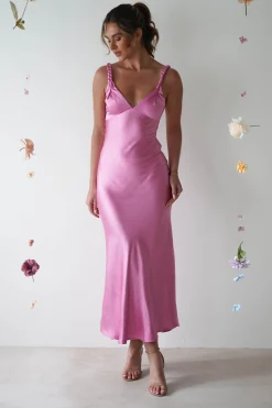 Bethanie Soft Satin Maxi Dress | Bright Pink