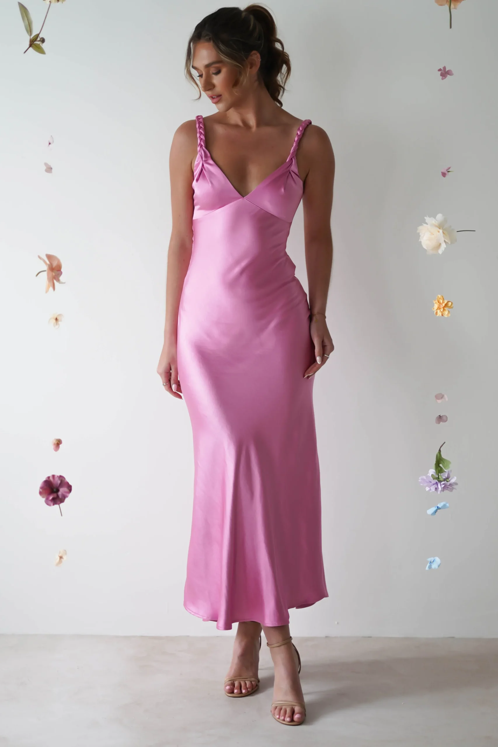 Bethanie Soft Satin Maxi Dress | Bright Pink