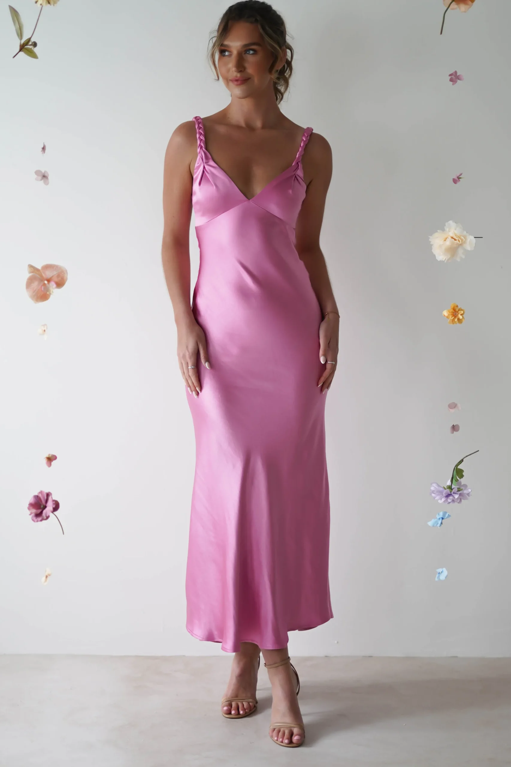 Bethanie Soft Satin Maxi Dress | Bright Pink