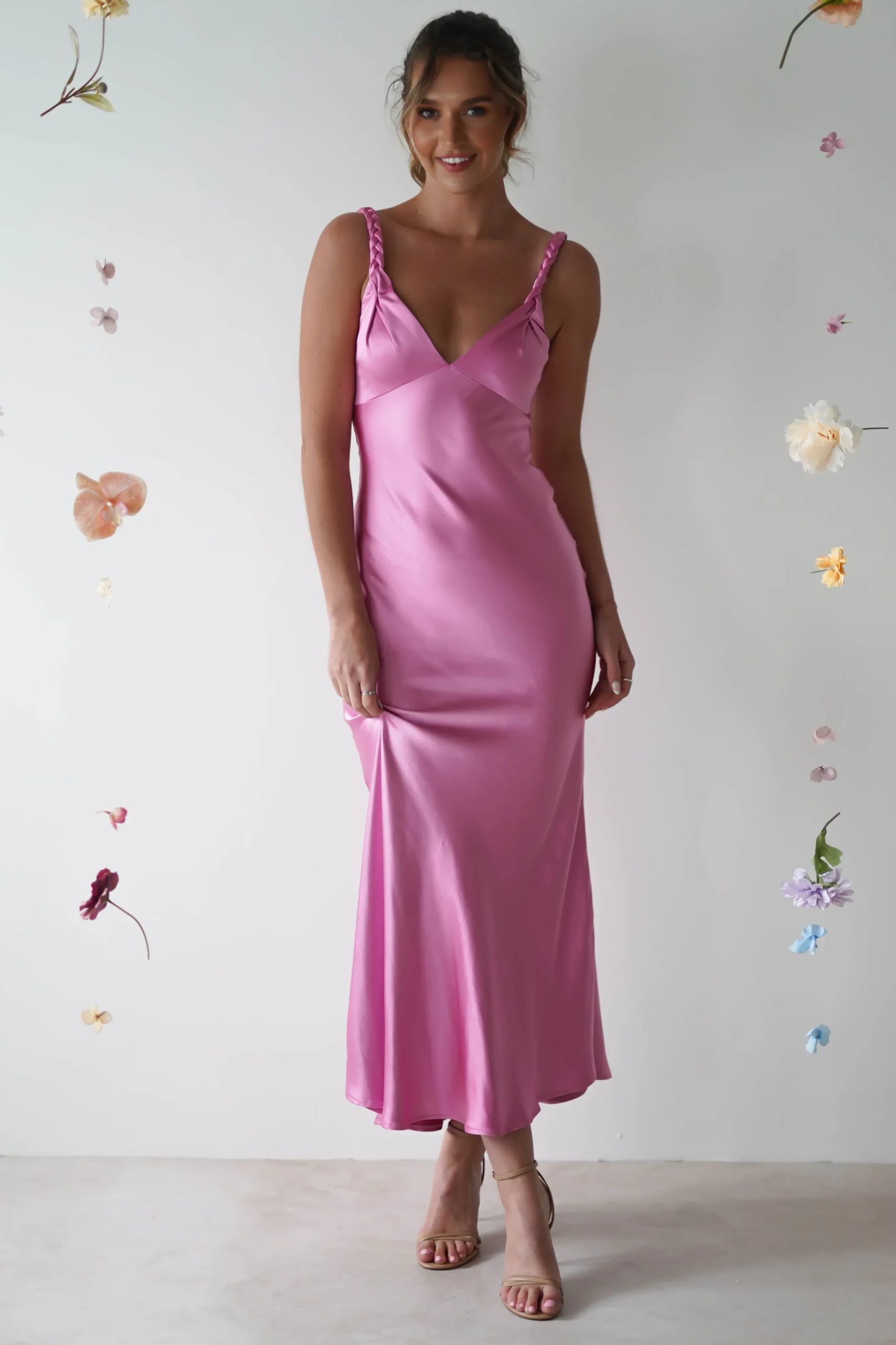 Bethanie Soft Satin Maxi Dress | Bright Pink
