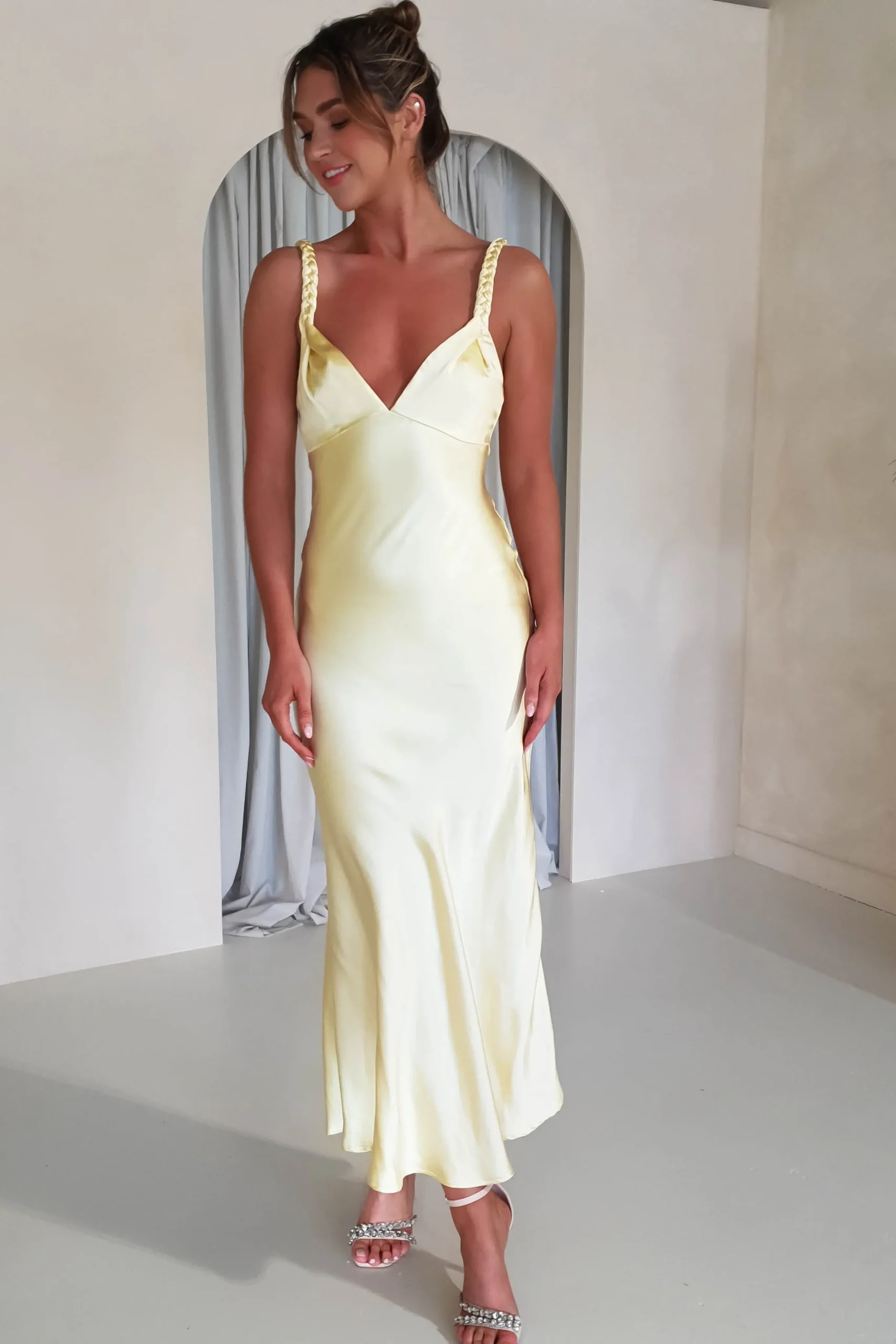 Bethanie Soft Satin Maxi Dress | Yellow