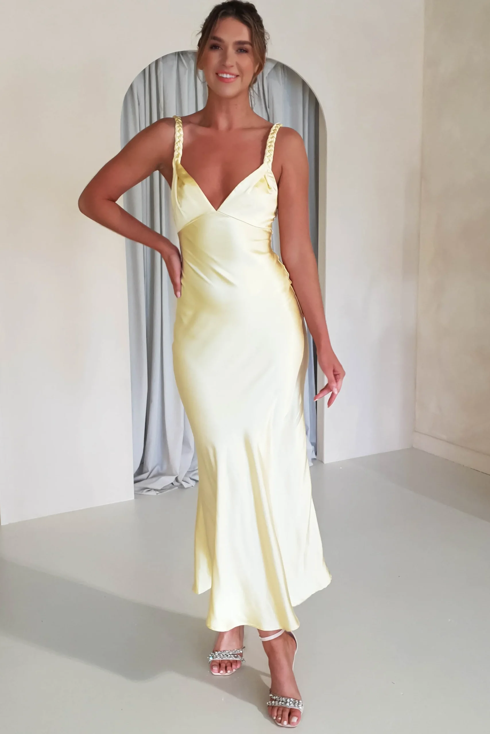 Bethanie Soft Satin Maxi Dress | Yellow