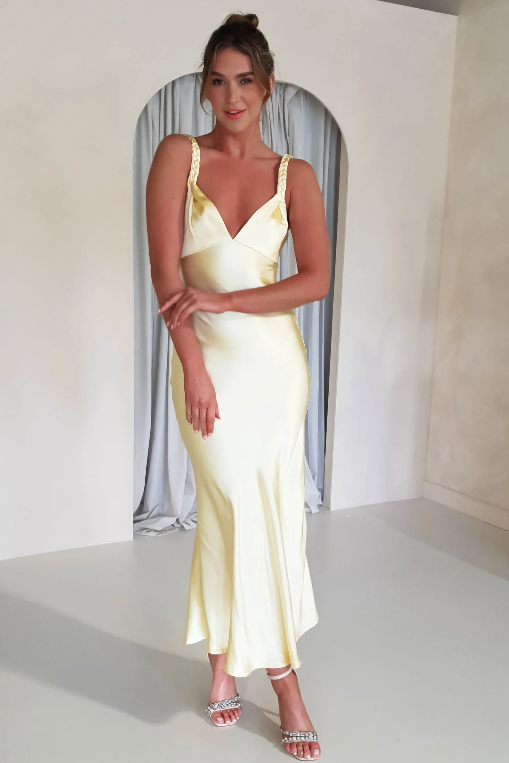 Bethanie Soft Satin Maxi Dress | Yellow