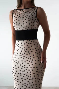 Bianca Polka Dot Mesh Maxi Dress | Beige